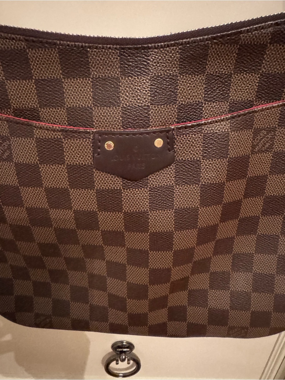 Louis Vuitton Brown Damier Ebene Crossbody Bag with Red Trim